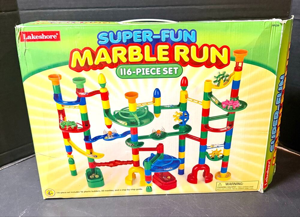 Lakeshore Super-Fun Marble Run featuring 90 of 96 pieces, no marbles stem build